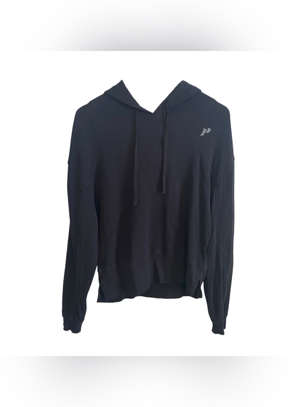 1st Phorm Black Long Sleeve Hooded Waffle Knit Top Size Medium